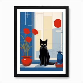 Black Cat On Window Sill Art Print