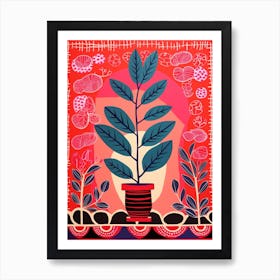 Pink And Red Plant Illustration Zz Plant 5 Art Print