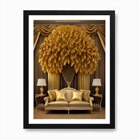 Gold Tree In A Living Room Art Print