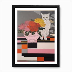 Chrysanthemums With A Cat 3 Abstract Expressionist Art Print