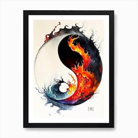 Fire And Water 1 Yin And Yang Japanese Ink Art Print