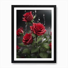 Red Roses At Rainy With Water Droplets Vertical Composition 46 Art Print