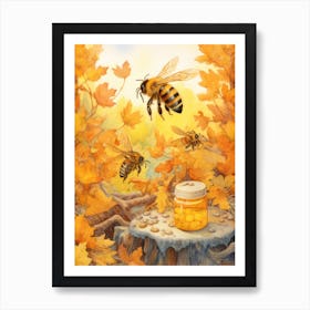 Worker Bee Beehive Watercolour Illustration 1 Art Print