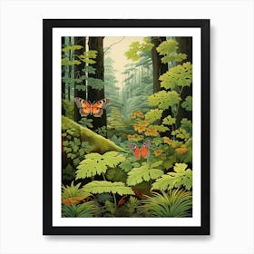 Butterflies In The Woodland Japanese Style Painting 2 Art Print