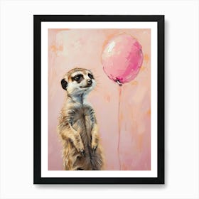 Cute Meerkat With A Balloon Painting With Pink Background 11b38652 3d1f 4eb8 B3b6 8b70e5424a09 With Balloon Art Print