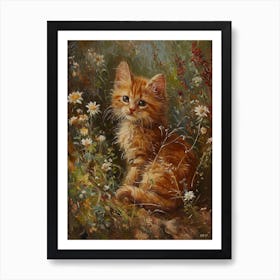 Kitten In Daisy Field Rococo Inspired Art Print