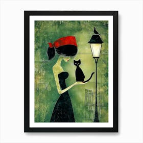 Cat And A Woman Art Print