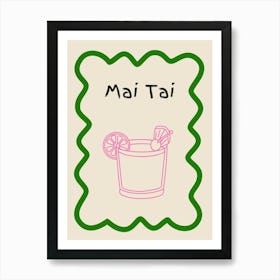 Mai Tai Doodle Poster Green & Pink Art Print