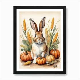 Painting Of A Cute Bunny With A Pumpkins (45) Art Print