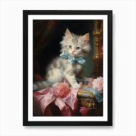 Rococo Style Kitten With A Bow Art Print
