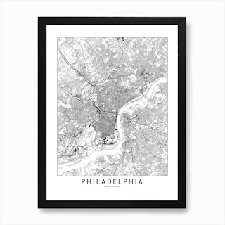 Philadelphia White Map Art Print