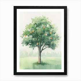 Orange Tree Atmospheric Watercolour Painting 4 Art Print