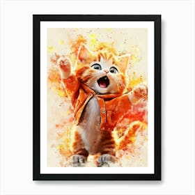 Cat In Flames Art Print