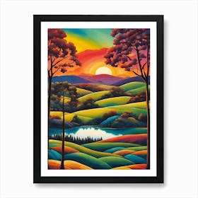 Sunset Over The Lake Art Print