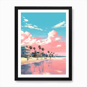 An Illustration In Pink Tones Of  Gulfport Beach Mississippi 1 Art Print