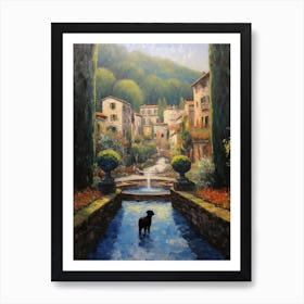 A Painting Of A Dog In Tivoli Gardens, Italy  In The Style Of Impressionism 01 Art Print