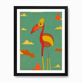 Ostrich Midcentury Illustration Bird Art Print