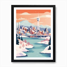 Vintage Winter Travel Illustration Vancouver Canada 3 Art Print