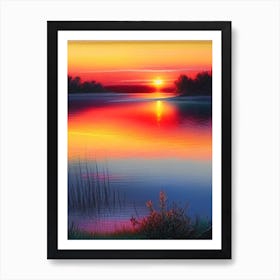 Sunrise Over Lake Waterscape Crayon 1 Art Print