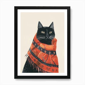 Black Cat With Scarf 2 Art Print