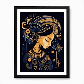 Woman With Flowers In Her Hair Art Print