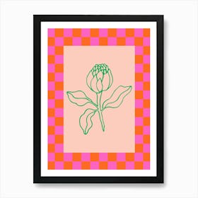 Modern Checkered Flower Poster Pink & Green 5 Art Print