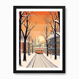 Vintage Winter Travel Illustration Cardiff United Kingdom 1 Art Print