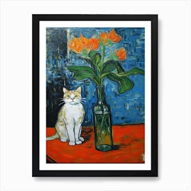 Still Life Of Amaryllis With A Cat 2 Art Print
