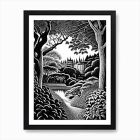 Parco Sempione, Italy Linocut Black And White Vintage Art Print