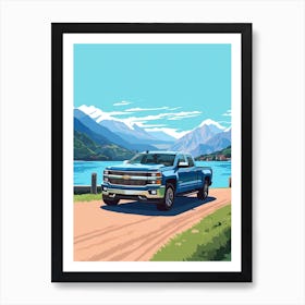 A Chevrolet Silverado Car In The Lake Como Italy Illustration 1 Art Print