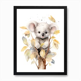 Koala Watercolour In Autumn Colours 1 Art Print