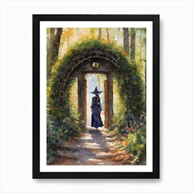 The Secret Garden ~ Witchy Witch Artwork Of Beautiful Portal Entrance to Another Realm Enchanting Cottagecore Witchcore Pagan Wicca Wall Decor Ivy Forest Flowers Witches Fairytale Dreamy Room Yoga Meditation Blue Witch Hat Unique Art Print