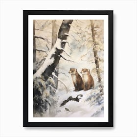 Winter Watercolour Weasel 4 Art Print