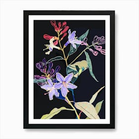 Neon Flowers On Black Lilac 2 Art Print