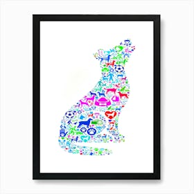 Wolf Dog And Canine Pet Colorful Icon Pattern Art Print