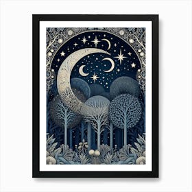 Moon In The Forest 5 Style William Morris Art Print