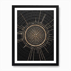 Geometric Glyph Symbol in Gold with Radial Array Lines on Dark Gray n.0121 Art Print