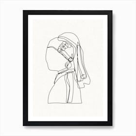 The Girl With The Pearl Earring Outline Art Print