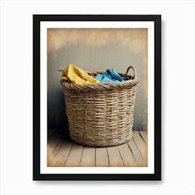 Wicker Basket With Clothes Art Print