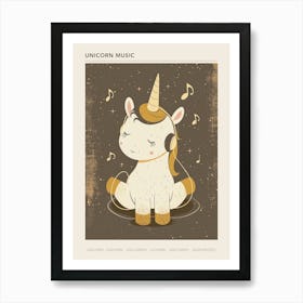 Unicorn Listening To Music With Headphones Muted Pastels 3 Poster Art Print