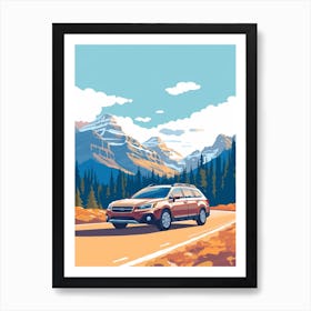 A Subaru Outback Car In Icefields Parkway Flat Illustration 3 Art Print
