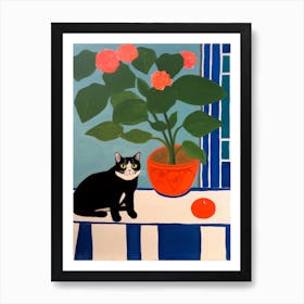 Painting Of A Still Life Of A Amaryllis With A Cat In The Style Of Matisse 3 Art Print