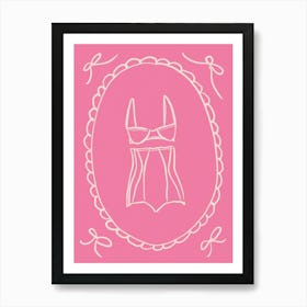 Feminine Lingerie. Whimsical Pink Line Art. Coquette Art Print