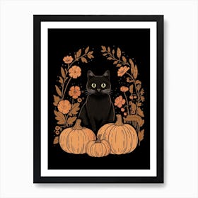 Cat With Pumpkins 5 Art Print
