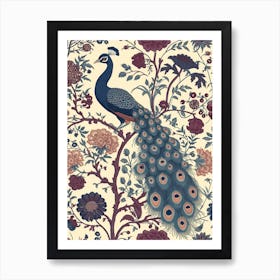 Vintage Peacock Cream Floral Decadent Wallpaper 3 Art Print