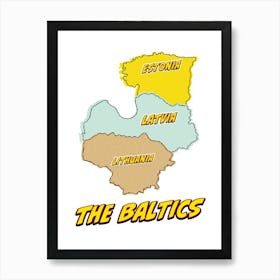 Pop Art Map of The Baltics 1 Art Print