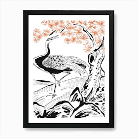 Crane In Cherry Blossoms Art Print