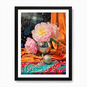 Disco Ball And Peonies And Pearls Still Life 1 Art Print