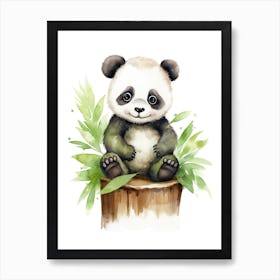 Baby Panda On A Toy Car, Watercolour Nursery 3 Art Print