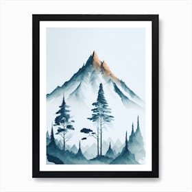 Mountain And Forest In Minimalist Watercolor Vertical Composition 275 Art Print